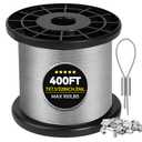 316 Stainless Steel Cable, 400FT 1/32IN Wire Rope 7 * 7 Strand with 100Pcs Aluminum Sleeves Stops, Guide Wire for Outdoor String Lights for String Lights Hanging, Clotheslines, Trellis (400FT)
