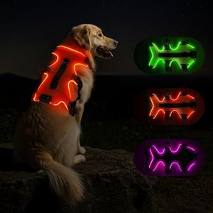 Light Up Dog Harness LED Dog Vest - USB-C Rechargeable RGB 9-LED, Slow/Fast Rainbow Modes, Reflective No-Pull Harness with Dual D-Rings & Handle for Small to XL Dogs (Orange, M)