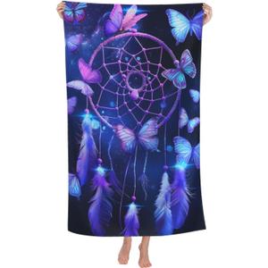 Butterfly Dreamcatcher Beach Towel 31inx51in, Night Sand-Free Microfiber Bath Towel Ultra Soft Quick Dry Pool Towel Absorbent Towel Lightweight Towel for Swimming Bathroom Decor