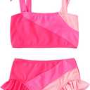 YOUNGER TREE Toddler Girls Two Pieces Swimsuit Color Block Stripe Swimwear Summer Beach Bathing Suit 18M-5T (3-4T, Pink)