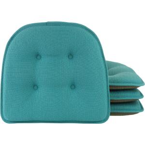 Klear Vu Omega Non-Slip Chair Cushions, Assembled in USA, U-Shaped Skid-Proof Seat Pads for Dining Room, Kitchen, Office, 15"x16", Solid Teal Blue, 4 Pack