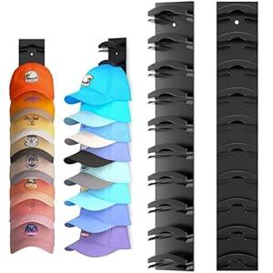 Hat Organizer for Baseball Caps 2Pack, Hat Rack for Wall with Strong Adhesive Hold up to 20 Hats, Hat Hanger Holder Display for Door Closet, Cap Organizer Storage Multilayer Two Mounting Option(Black)