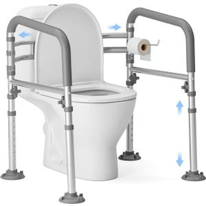 Foldable Toilet Safety Rails for Seniors - Adjustable Toilet Safety Frame & Toilet Handles for Elderly & Disabled, Fits Most Toilets, 350lb Capacity, Gray