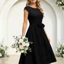 DRESSTELLS Women's Cocktail Dresses, Formal Wedding Guest Modest Church Vintage Tea Party Midi Evening Dress (Black, L)