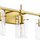 SOLFART Vintage Vanity Lights Bathroom Light Fixture Over Mirror for Bath Glass Shade Light Black and Brass Modern Style 3 Lights