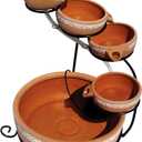 Koolscapes Solar-Powered 5-Tier Cascading Fountain, Terracotta Clay Pots, Self-Contained Water Feature, Low-Maintenance Outdoor Fountain for Deck Porch Balcony Garden Yard Pool Patio