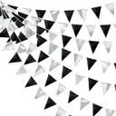 Black and Silver Party Decorations Triangle Pennant Banner Flag Metallic Fabric Bunting Garland for Birthday Graduation Retirement Wedding Bachelorette Bridal Shower Engagement Disco Party Supplies