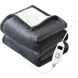 Quilted Electric Heated Blanket 50"x 60" Anti-Wire Shift | 10 Heat Levels & 1-9 Hour Timer | ETL Certified, Overheat Protection | Removable Controller, Flannel & Sherpa