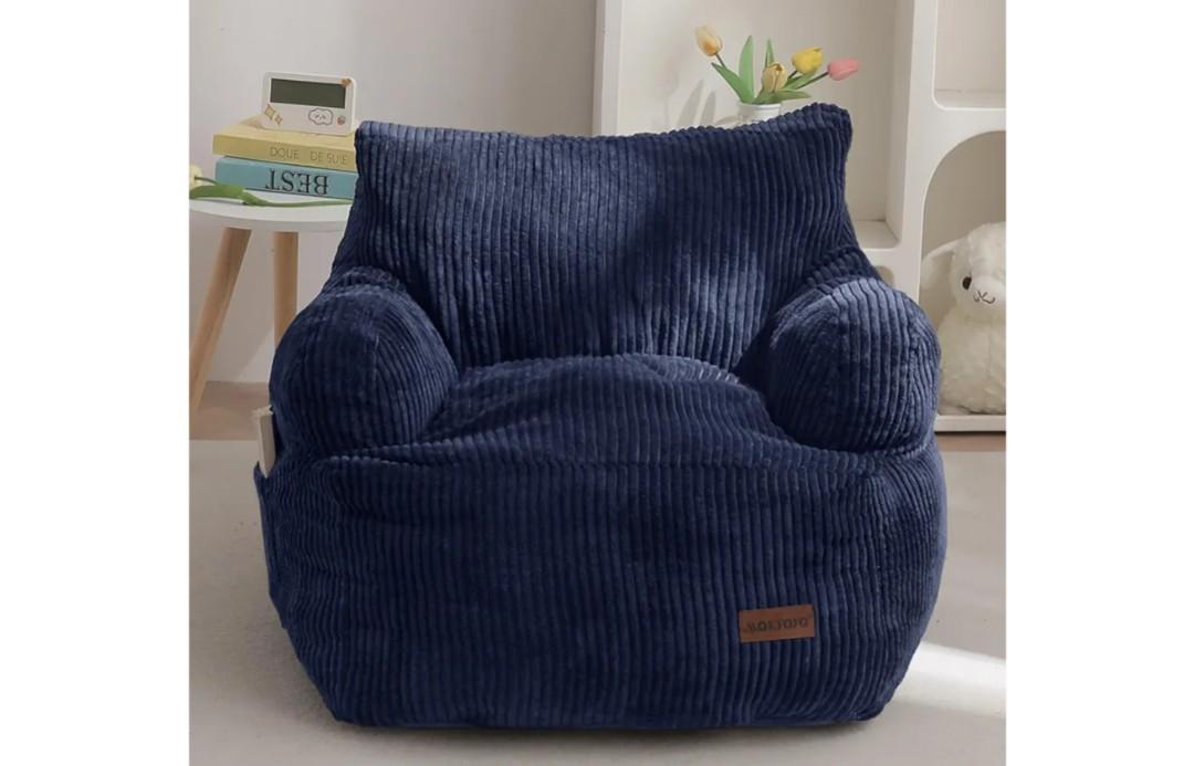 MAXYOYO Kids Bean Bag Chair, Stuffed Toddler Bean Bag Sofa with Filler Cozy for Boys and Girls, Lazy Sofa with Pocket Floor Chair for Gaming, Reading, Navy