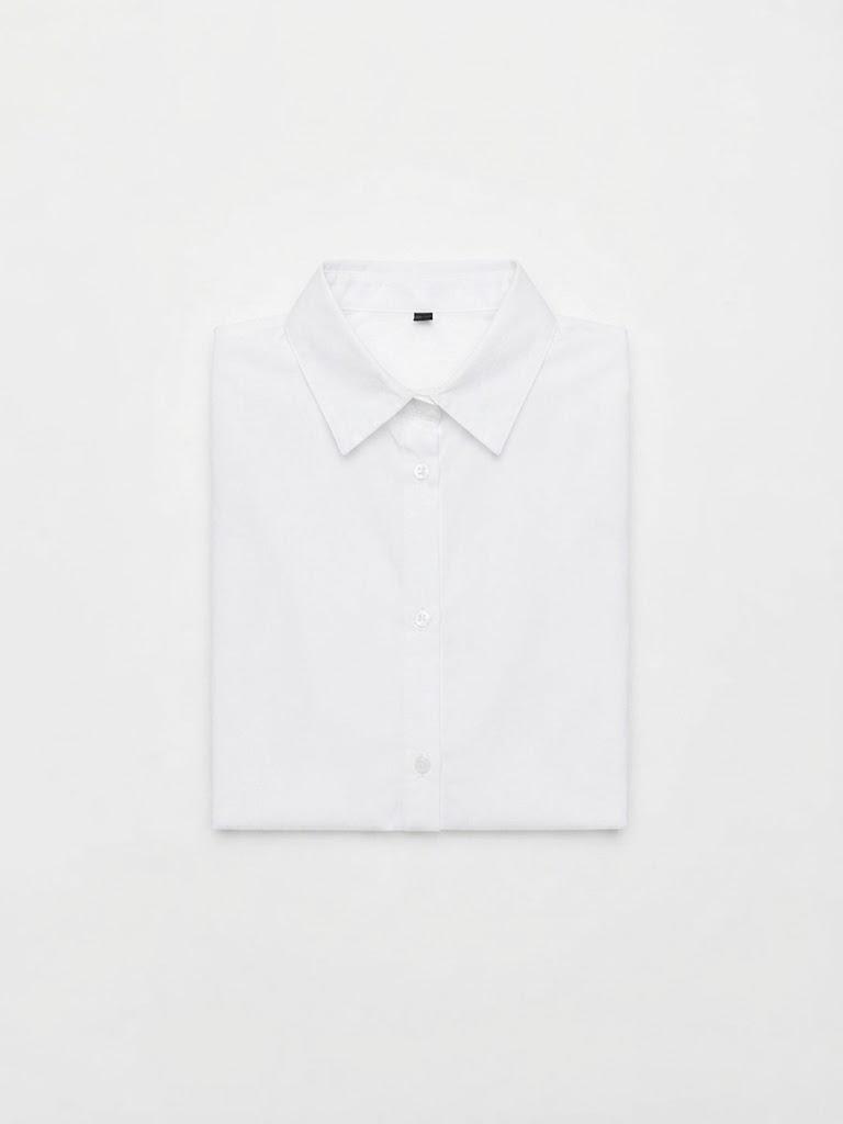 Classic White Collared Shirt for Women, Long Sleeve Button-Up Blouse, Professional & Casual Wear, Size L