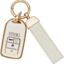 SUNCARACCL for Honda Key fob Cover with Leather Keychain, Soft TPU Full Cover Protection Key Fob Case for Honda Accord Civic CRV Pilot Odyssey Passport Smart Remote Key