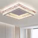 Finktonglan Dimmable Square Crystal LED Flush Mount Ceiling Light, 17.7" Low Profile Chandelier, 56W, Remote, 30006500K CCT, K9 Crystal & Stainless Steel for Living/Dining Room