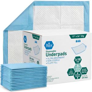 Medpride Disposable Underpads 17'' x 24'' (100-Count) Incontinence Pads, Bed Covers, Puppy Training | Thick, Super Absorbent Protection for Kids, Adults, Elderly | Liquid, Urine, Accidents