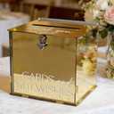 Acrylic Gold Card Box with Lock & Slot, Metallic Golden Classy Wedding Card Boxes for Reception, Luxury Money Gift Cards Box for Party Engagement Bridal Shower Luxury Wedding Table Decor