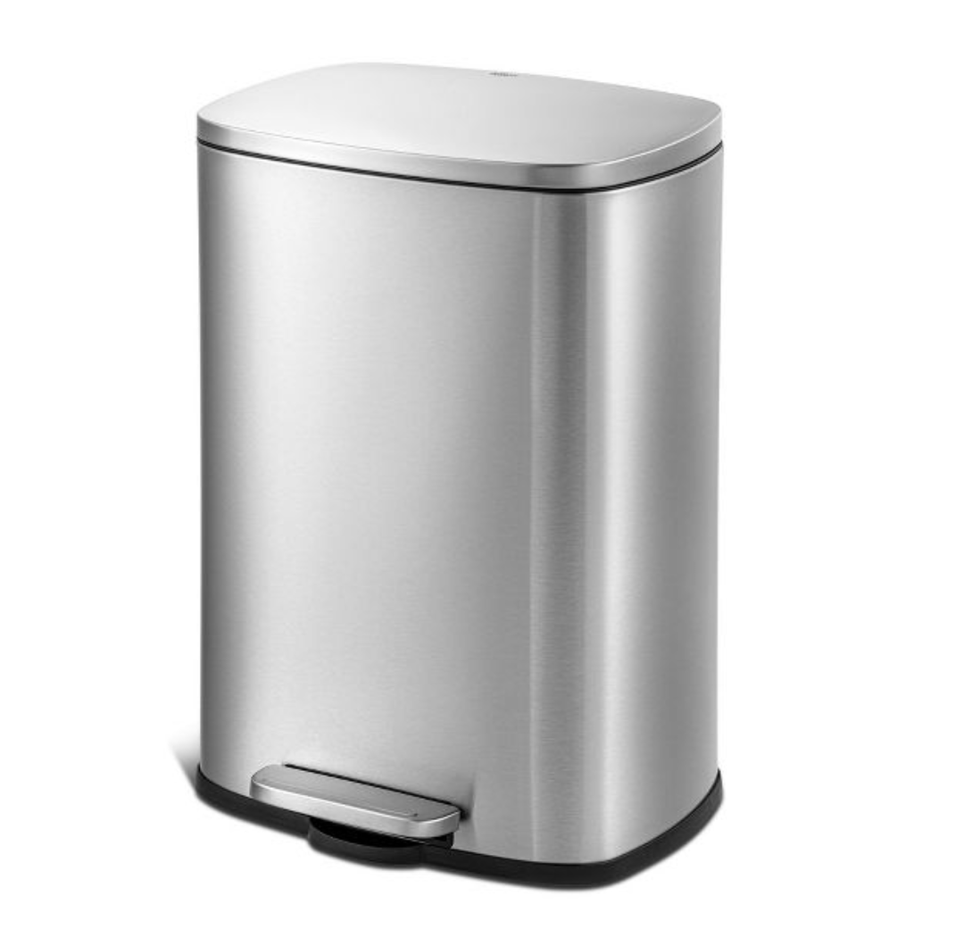 QUALIAZERO 50L/13Gal Heavy Duty Hands-Free Stainless Steel Commercial/Kitchen Step Trash Can, Fingerprint-Resistant Soft Close Lid Trashcan, 50L / 13 GAL