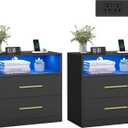 VASAGLE 23.6‑Inch Wide Nightstands, Set of 2, LED Lights, 2 Drawers