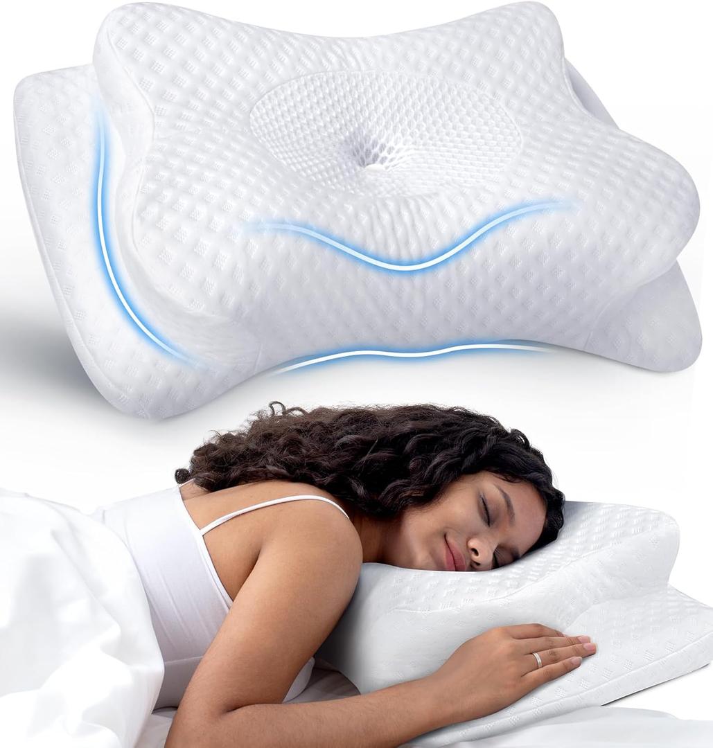 No More Aches Neck Pillow for Pain Relief, Adjustable Cervical Pillow for Neck Support with Armrest, Odorless Ergonomic Contour Memory Foam Pillows,Orthopedic Bed Pillow for Side Back Stomach Sleeping (White)
