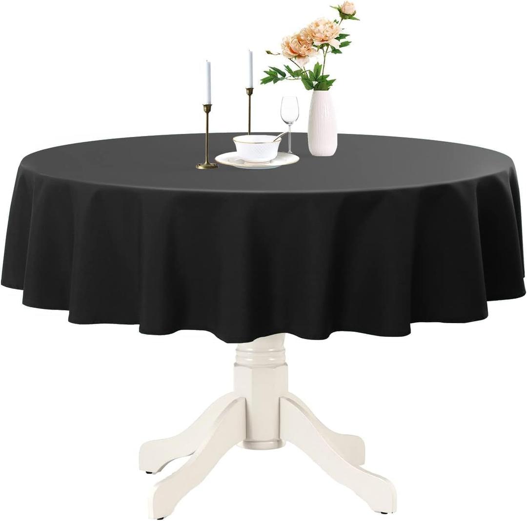 Romanstile Round Waterproof Tablecloth, Stain Resistant Washable Table Cloths Wrinkle Free Polyester Table Covers for Kitchen Dining Party Wedding Indoor and Outdoor - Black, 60 Inch