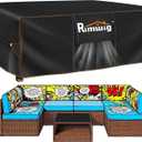 Patio Furniture Set Cover, Outdoor Sectional Sofa Couch Set Covers Waterproof, Garden Dining Table Chair Set Cover 120" L x 90" W x 35" H Black