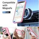 Goodon Magnetic for iPhone 13 Pro Max Case with Screen Protector, Built-in Metal Camera Kickstand,[Compatible with Magsafe] [Wireless Charging] Matte Protective Phone Cover for Women Girls - Pink