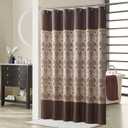 Sterling Farmhouse Brown Waterproof Polyester Fabric Chocolate Vintage Printed Tan Shower Curtain,Bronze Damask Striped Bathroom Curtains,72" W x 72" L