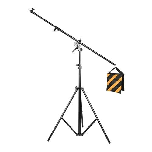 CONXTRUE Max 13.2ft/400cm Two Way Adjustable Photo Studio Light Stand with 6.2ft/190cm Boom Arm and Sandbag, Aluminum Alloy Rotable Tripod for Studio Outdoor Photography Portrait Video