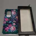 Rancase for Galaxy S25 Ultra Case,Three Layer Heavy Duty Shockproof Protection Hard Plastic Bumper +Soft Silicone Rubber Protective Case for Samsung Galaxy S25 Ultra 5G,Glow in The Dark-Cyan Rose