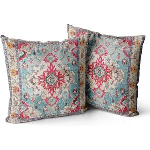 Snycler Boho Throw Pillow Covers 18x18 inch Set of 2 Boho Rug Carpet Double Sided Pattern Cotton Soft Pillow Case Cushion Cover Pillowcase for Couch Sofa Bed Decorative (Rose Red)