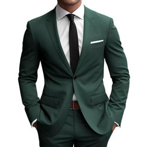 Wangyue 2 Piece Suit Men Slim Fit Suits for Mens One Button Men Suit Slim Fit Wedding Groomsmen Prom Homecoming Suits (Medium, Dark Green)