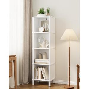 Apetaccat Bookshelf, Modern 4-Tier Bookcase, Open Storage Book Shelf, 11 × 14.2 × 50.4 Inches, Small Narrow Bookshelves for Living Room, Home Office, Bedroom, White