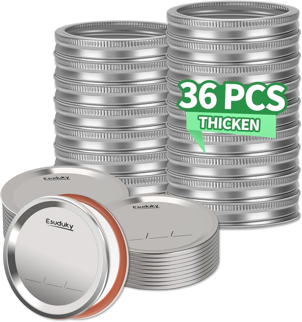 36Pcs Mason Jar Lids with Rings Wide Mouth, Upgrade Canning Lids with Rings/Bands for Ball, Kerr Jars and More, Split-Type with Leak Proof & Airtight, Food Grade Material for Mason Jars