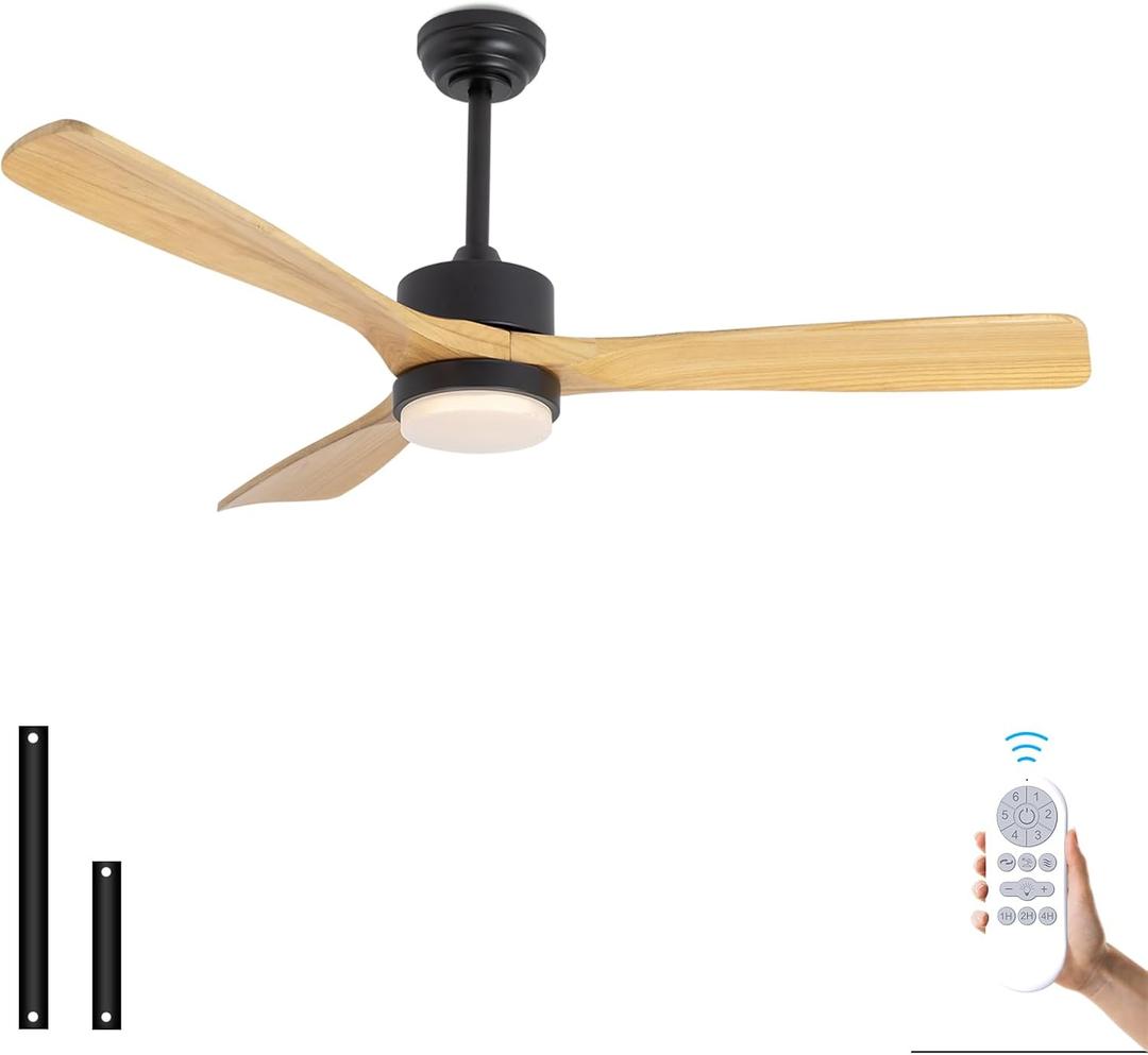 52” Ceiling Fans with Lights Remote Control,Indoor Outdoor Wood Ceiling Fan with 3 Blade for Patio Living Room, Bedroom, Office, Summer House, Etc