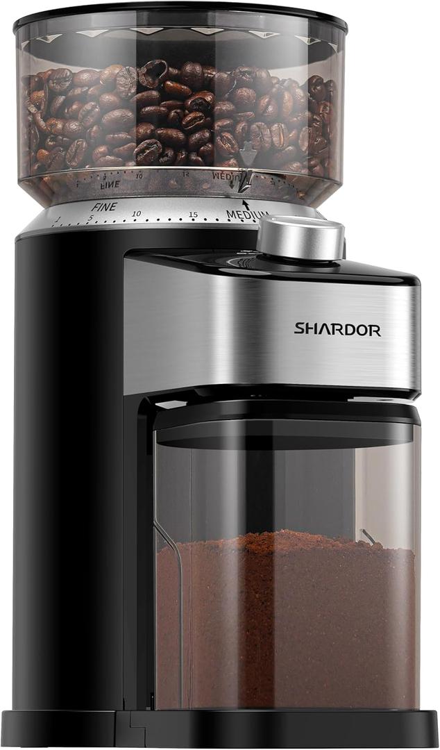 SHARDOR Professional Burr Coffee Grinder Electric with 40 Grind Settings for Home Use, 50 Seconds Adjustable Timer, for Espresso, Drip, Pour Over, and French Press, One-Touch Operation, Black