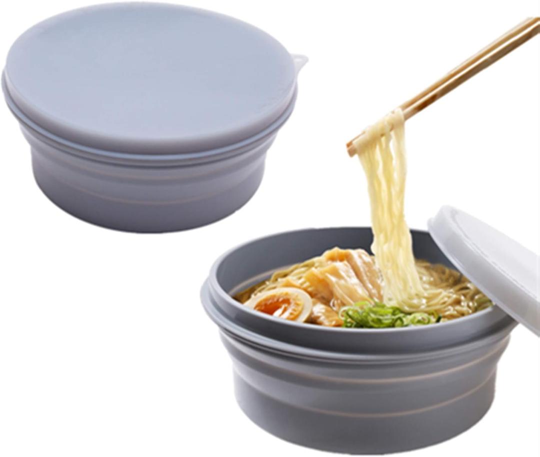 IYYI ME.FAM Silicone Collapsible Bowl with Lid - 800ML Folding Travel Bowl for Camping, Hiking - Heat Resistant (Grey-2 Pack)