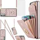 Asuwish Phone Case for Samsung Galaxy S22 5G Wallet Cover with Tempered Glass Screen Protector and Crossbody Wrist Strap Ring RFID Blocking Card Holder TPU Cell S 22 22S 4G G5 6.1 inch Women Rose Gold