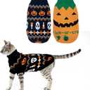 Vehomy 2Pcs Pet Halloween Sweaters Dog Halloween Pumpkin Sweater Kitten Cat Holiday Theme Turtleneck Knitwear Shirt with Pumpkin Skull Patterns Dog Puppy Halloween Costume Clothes for Small Dogs M