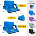 yeyeeyyee Stadium Seats with Back Support 2 Pack Wide, Exclusive Bleacher Chairs with Back and Cushion Folding Stadium Chairs, 6 Reclining Positions Waterproof Bleacher Seats (Wide|22.5" Blue)