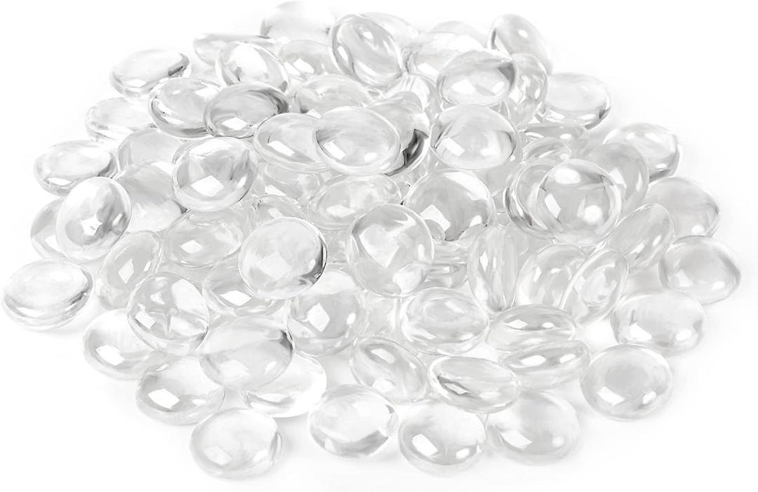 Houseables Glass Stone, Clear Marbles, Pebbles for Vases, 5 LB, 500-600 Stones, Flat Bottom, Round Top, Rocks, Bowl Filler Gems, Iridescent Decor, Decorative Centerpieces, Florist Supplies, Aquarium