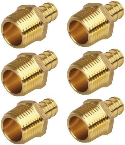 JUWO PEX Fitting, 1/2" Male NPT to 1/2" PEX Adapter for Plumbing Repairs or Remolding, Sturdy and Durable Brass Crimp Fitting (6 Pack)