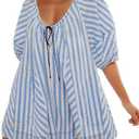 Y2k Shorts Romper Tie Front Casual Maternity V Neck Vacation Cute Puff Sleeve Summer Tshirt Rompers (Large, Blue)