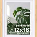 Egofine 12x16 Picture Frame Natural Wood with Plexiglass Made of Solid, Display Pictures 9x12/11x14 with Mat or 12x16 Without Mat for Wall Mounting