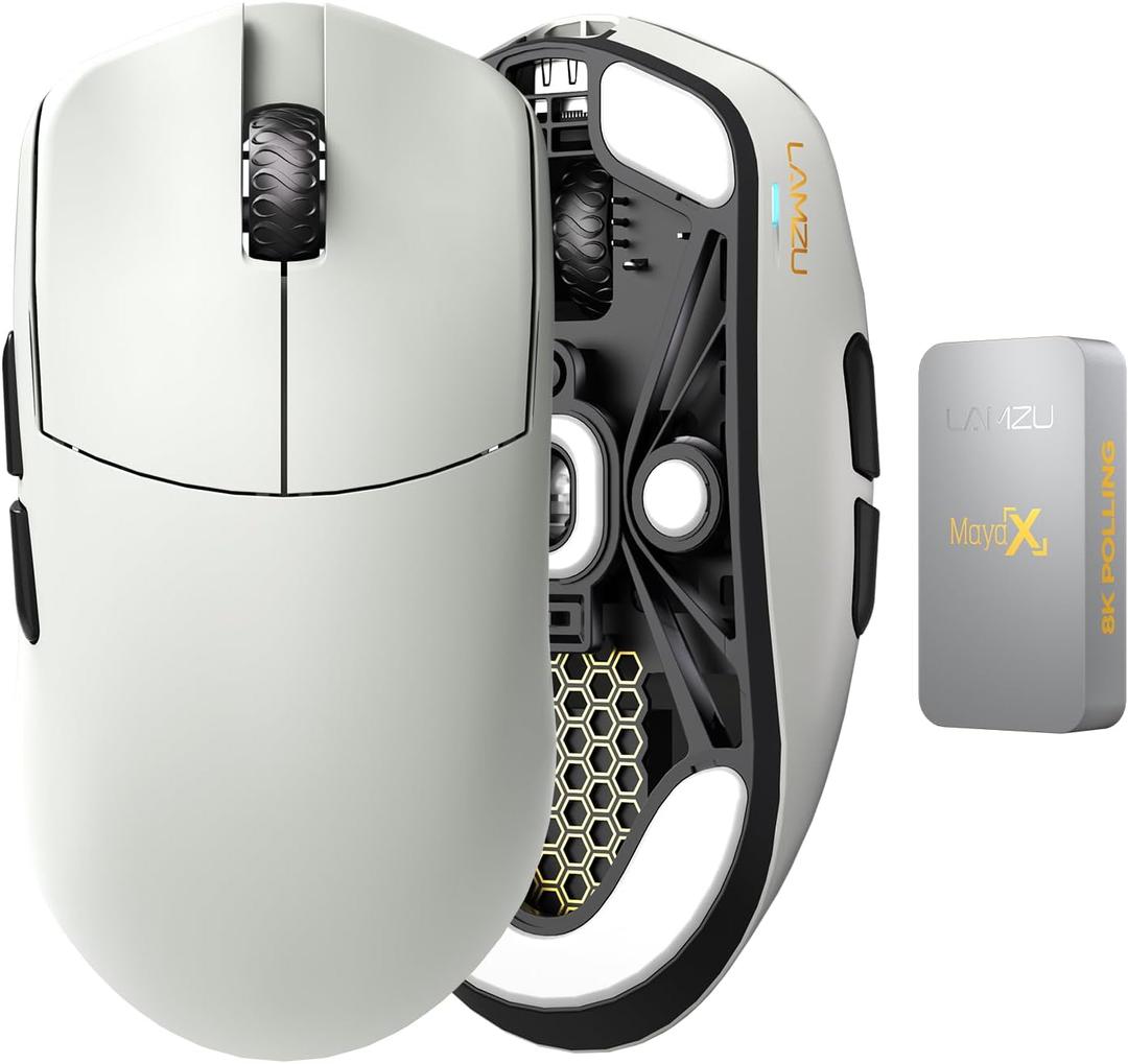 Lamzu Maya X Wireless Gaming Mouse, Ultra Lightweight 47g, Optical Switch, Maximum 30000 DPI, Symmetrical, MCU Nordic 52840, Dust-Proof Encoder, PAW3950 Sensor(Larger Maya) (Grey)
