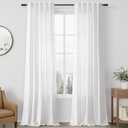 Aersas White Linen Curtains for Living Room 2 Panels Back Tab Light Filtering Semi Sheer Linen Drape Neutral Country Rustic Farmhouse Boho Curtain 40x84