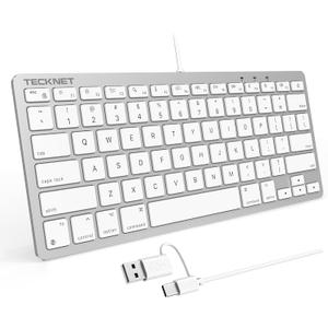 TECKNET Wired Keyboard for MacOS Devices with Dual Interface, Slim Mac Keyboard, Comfortable Ergonomic Typing Angle & Stable Connection for PC/Laptop, Compatible with MacBook, iMac, Mac mini/Pro