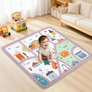 Baby Play Mat for Floor,Soft 50x50 Playpen Mat,Thick Foam Playmat for Tummy Time,Safe Non-Slip Backing for Kids,City Road