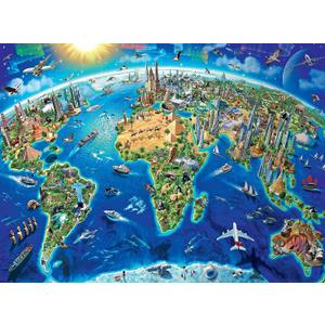 1000 Piece World Landmarks Map Jigsaw Puzzle for Adults, School Supplies, World Map Puzzle