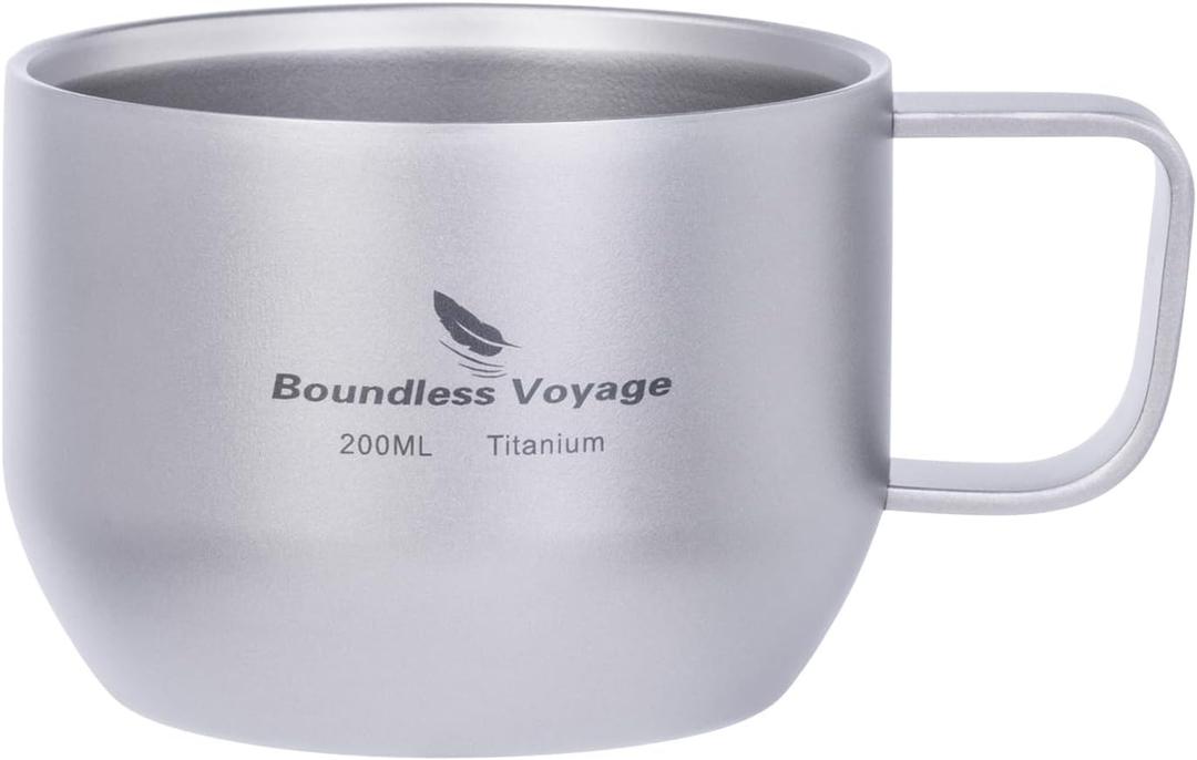 Boundless Voyage 200ml Titanium Double Wall Mug Metal Coffee Tea Cup Mini Espresso Cup Outdoor Camping Travel Ultralight Durable Portable Drinkware