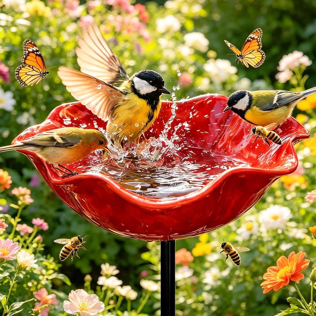 Handmade Metal Flower Garden Stake Bird Bath - Bee Bath for Garden with Pollinator Watering Station, Bee Water Feeder with Flower Design for Outdoor Yard Art Decoration Garden Decor Gift (1pc)