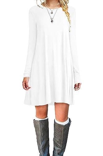 Long Sleeve Trapeze Tshirt Spring Simple Costume Casual Snake Dresses White, 2XL