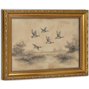 Vintage Ornate Gold Framed Duck Wildlife Wall Art 16x24 inch